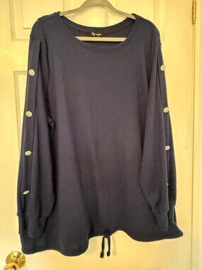 Lily Morgan Plus Size 3X Blue Rhinestone Sleeve Top